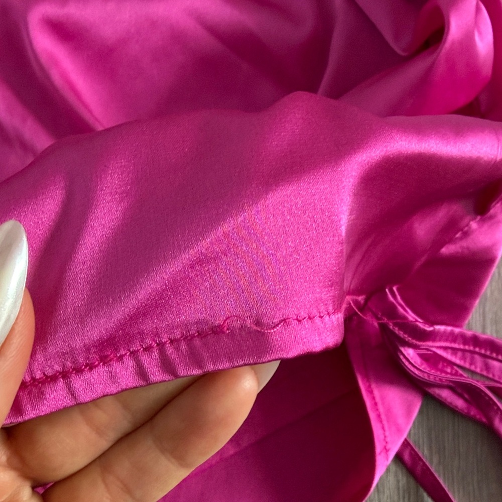 Fuchsia Satin Ruched Slip Dress - Picture 3 of 4
